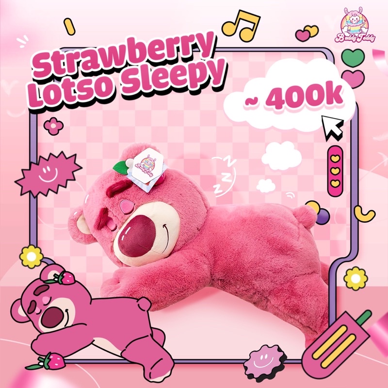Gấu bông Lotso Toy Story dáng nằm, màu hồng nhạt đáng yêu, thú nhồi bông quà tặng | Buddy Teddy, BuddyTeddy