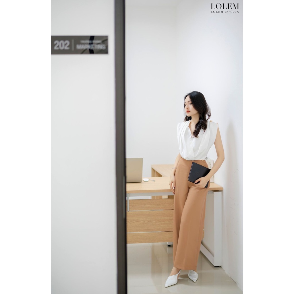 Áo kiểu nữ LOLEM AK1274 cổ V vải thô Nhật mềm mại co giãn tốt