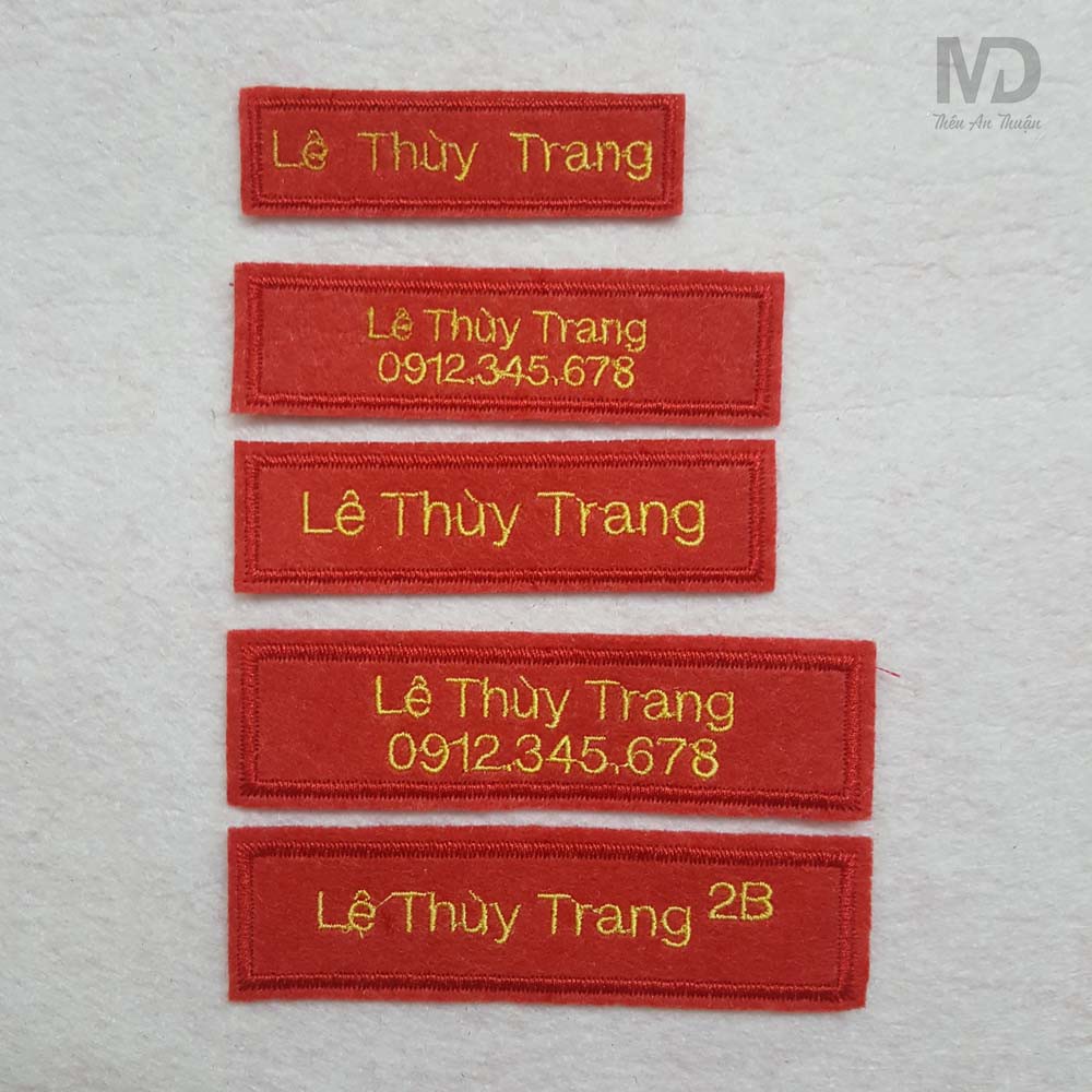 Combo 5 Bảng thêu tên - sticker thêu cho bé dùng để may vào áo, quần, cặp, balo ... 1 lớp vải