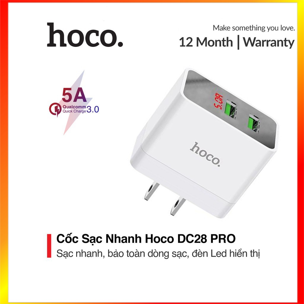 Cốc Sạc Nhanh Hoco DC28 2USB-5A Bảo Toàn Dòng Điện Tương Thích Tất Cả Các Dòng Điện Thoại  - SmartShop