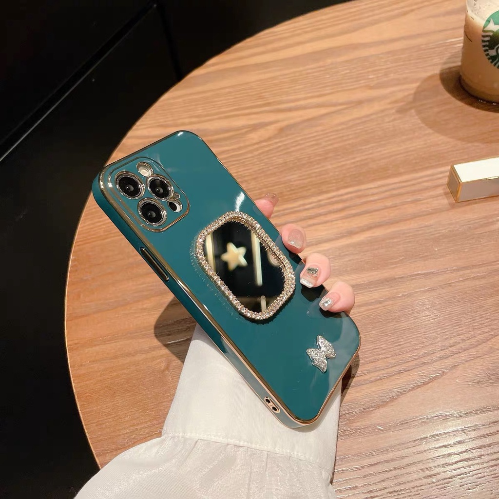 Ốp Điện Thoại tpu Mềm Gắn Gương Hình Nơ Màu Xanh Lá Cây Cho Iphone 7plus 12 pro max 11 pro max xs max xr x 13promax