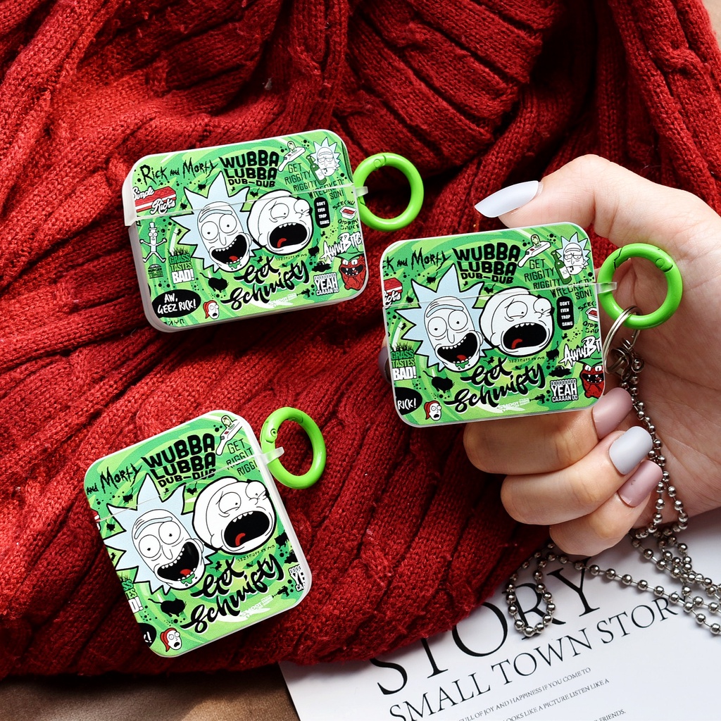 Vỏ Bảo Vệ Hộp Sạc Tai Nghe compatible AirPods 3 compatible AirPods 3 compatible AirPods 3 Phong Cách Mới 2021 compatible AirPods3 3rd Màu Xanh Lá Cây Graffiti Hình Rick Và Morty Phong Cách Mới