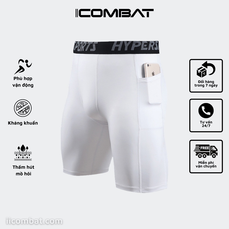 Quần Legging Ngắn ICOMBAT BBS WEAR - Quần thể thao nam dáng ngắn có túi chuyên GYM Xuất Nhật (Xám - MA70X)