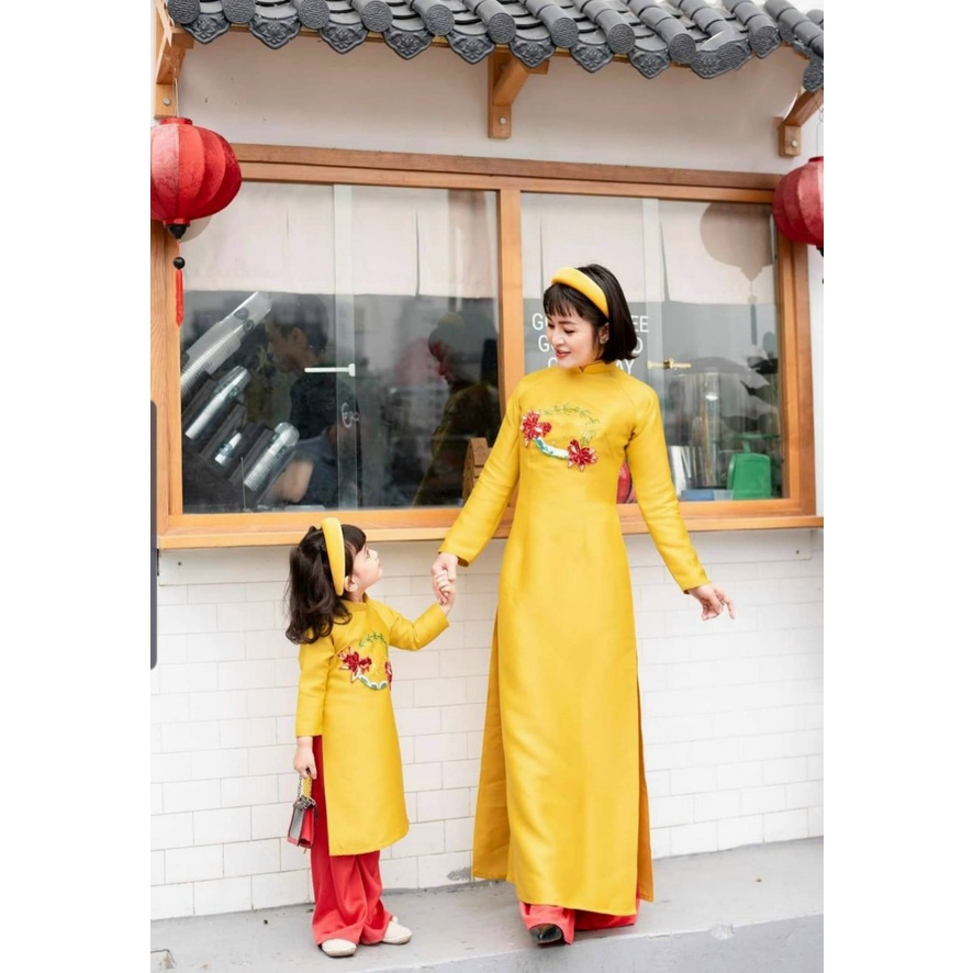 Áo cách tân sang chảnh 🎀FREESHIP🎀 Áo dài cách tân đỏ phối hoa chân