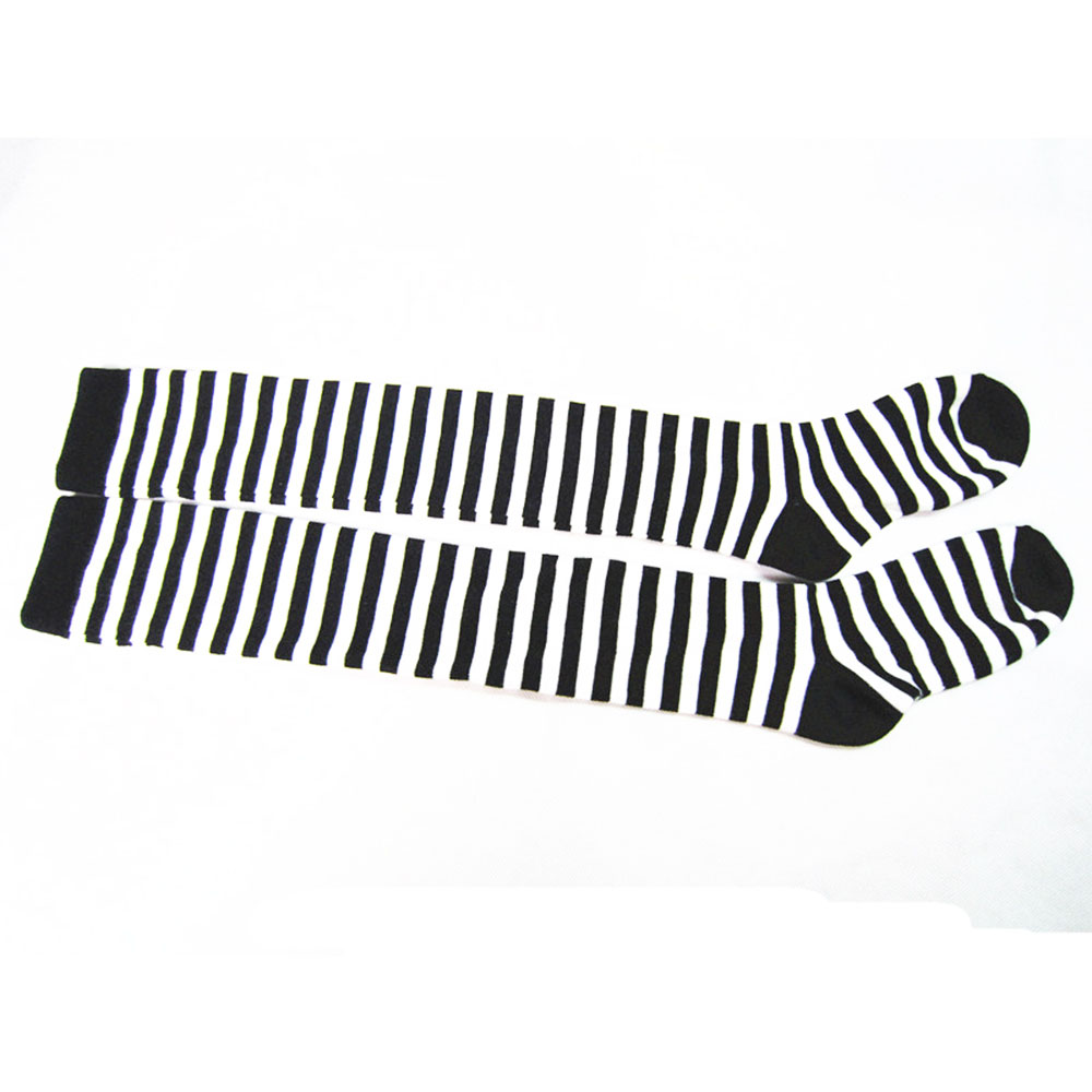 1 Đôi Vớ Cao Qua Gối Kẻ Sọc Trắng Đen Gợi Cảm Cho Nữ