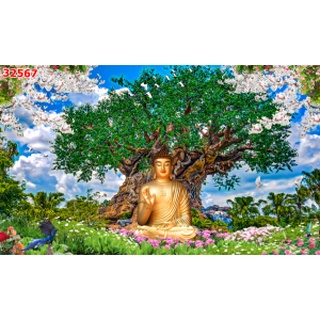 Tranh Phật Bồ Đề-tranh dán tường 3D-Tích hợp sẵn keo dán-