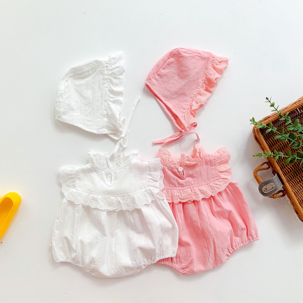 Newborn Baby Girls Romper+Hat Sets Toddler Lace Sleeveless Jumpsuit Infant Clothes