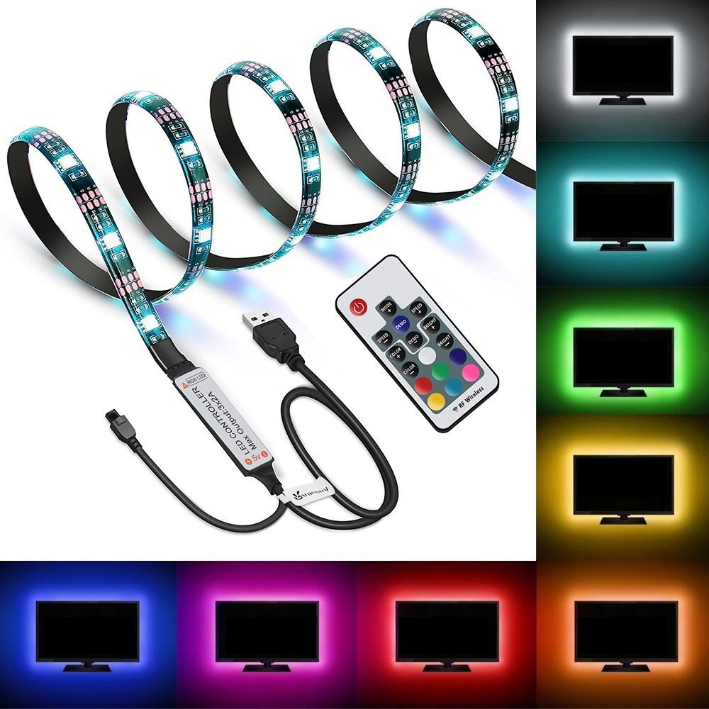 Bộ dây đèn LED 60 bóng USB 5050 RGB 5V 17 phím điều khiển từ xa chống thấm nước cho TV/PC