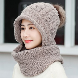 Mũ len kèm khăn quàng cổ bảo vệ tai kiểu hàn quốc thời trang thu đông