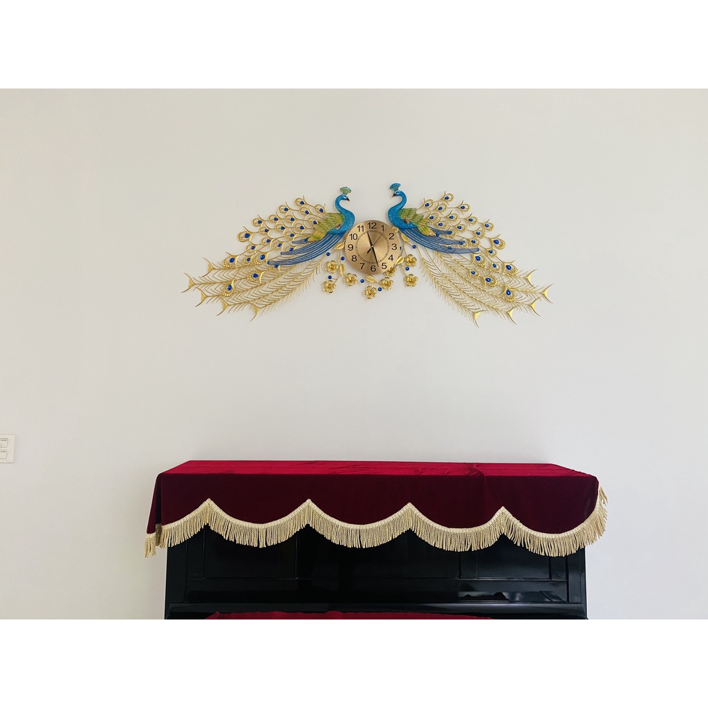 Đồng hồ treo tường con công đôi phòng khách SENCOM, đồng hồ trang trí decor đối xứng size lớn - 686