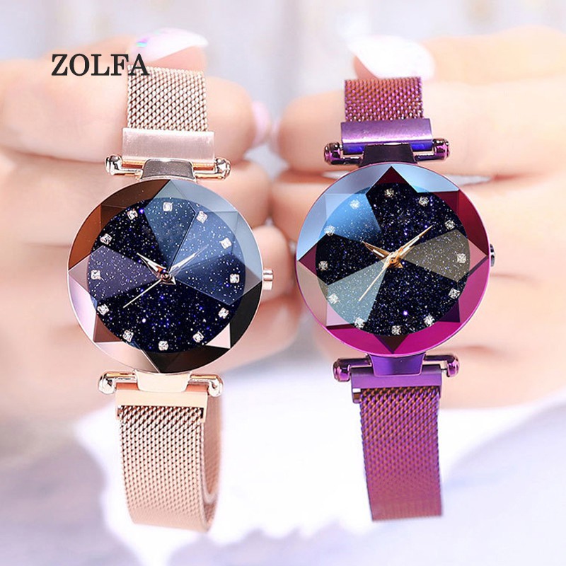 ZOLFA Luxury Rose Gold Magnet Buckle Ladies Quartz Wrist Watch Elegant Purple Starry Sky Rhinestone Womens Analog Clocks Fashion Lady Watches Đồng hồ nữ