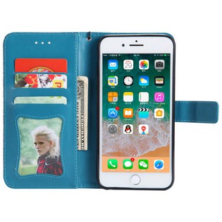 For iPhone 7 Plus/8 Plus Blue Lanyard Relief Flower Leather Flip Case