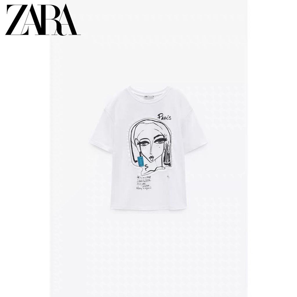 Zara Áo Thun Tay Ngắn In Họa Tiết Thời Trang Xuân Hè Cho Nữ