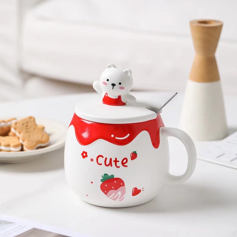 Ly, cốc sứ CHOCOLATE nắp sứ hình gấu nổi siêu kute