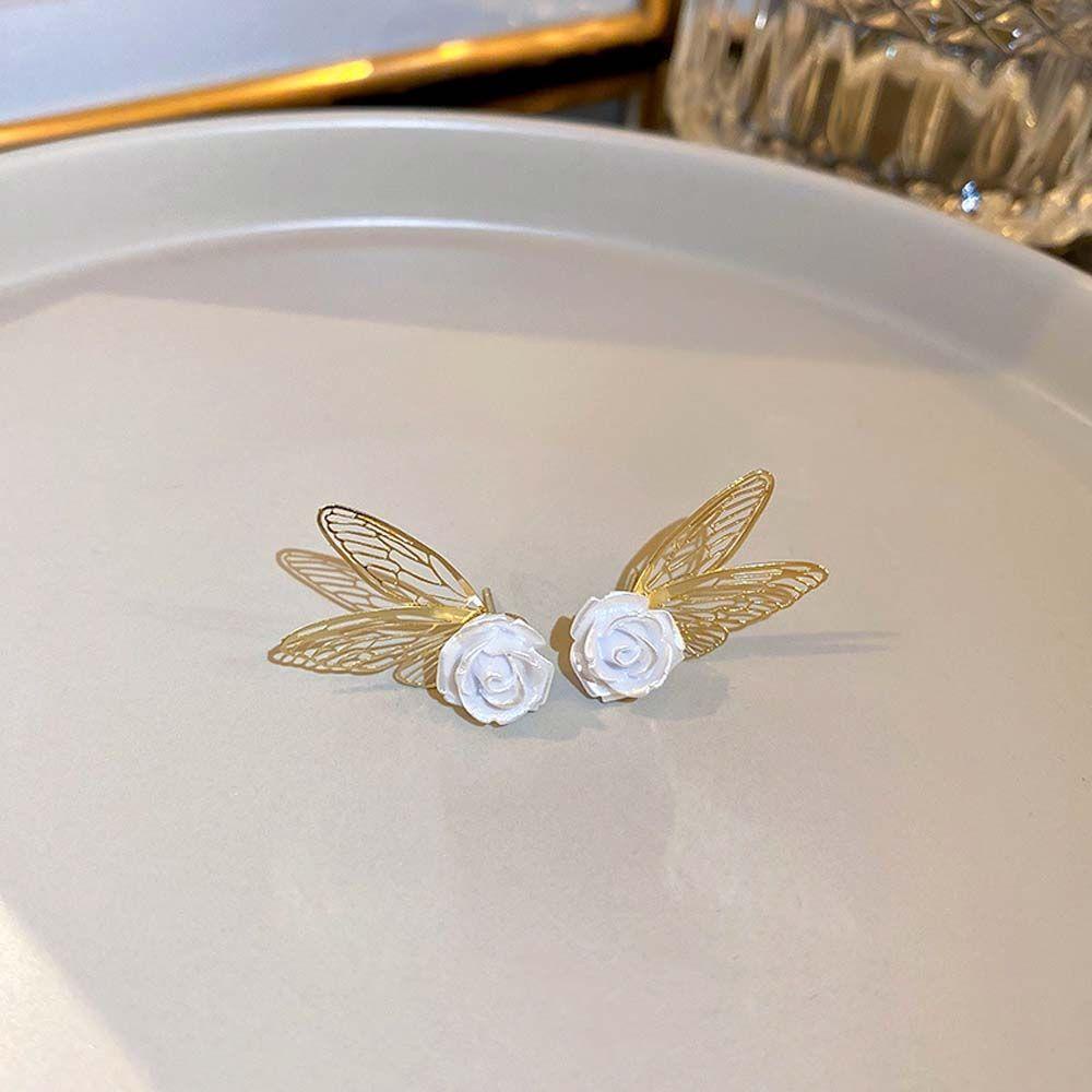 MOCHO Bông Tai Hình Bướm Màu Trắng Phong Cách Hàn Quốc Sang Trọng Thời Trang Cho Nữ