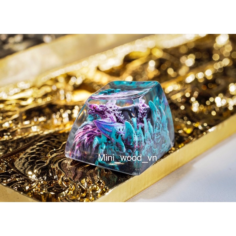 Nút bàn phím cơ Rồng Tím Xanh.Keycap resin Dragon Violet Blue.Keycap Artisan
