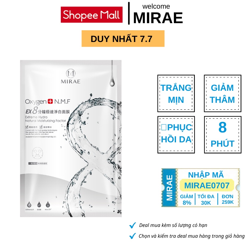 Mặt nạ Mirae EX8 phút dưỡng trắng cấp tốc - Oxygen cung cấp độ ẩm giúp da sáng bóng | Thế Giới Skin Care