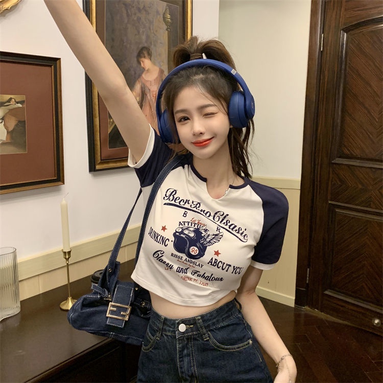 Áo Thun Tay Ngắn Cổ Chữ V Phối Màu Tương Phản Phong Cách Mỹ JH-TX-278