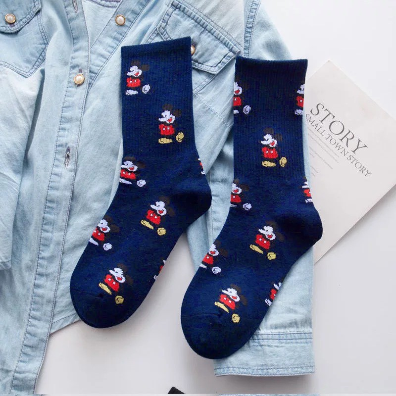 Vớ nữ đẹp Bateno cổ cao in hình hoạt hình Mickey ngộ nghĩnh TN81