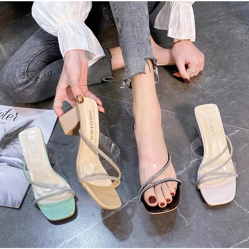 Guốc nữ quai trong phối dây đính đá, sandal nữ quai mảnh - Mã H28