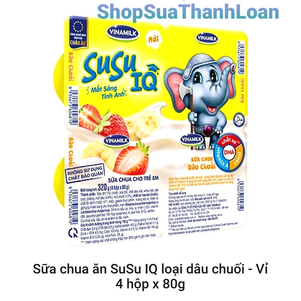 [GIAO GRAB-NOW] SỮA CHUA ĂN SUSU IQ LOẠI CÓ ĐƯỜNG - VỈ 4 HỘP X 80G