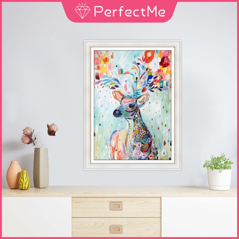 Bộ tranh đính đá họa tiết hoa/ hươu độc đáo kích thước 30x40cm trang trí nhà cửa