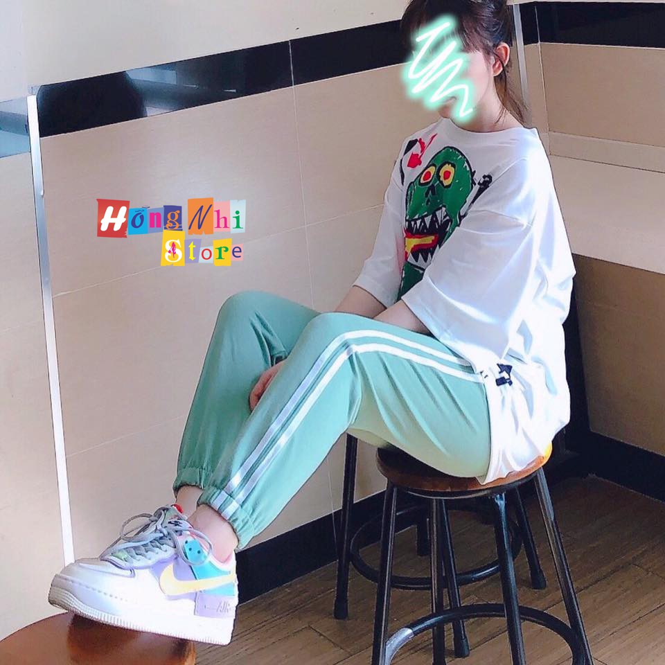 Quần Jogger Line Ulzzang Unisex Jogger Xanh Đậu 2 Sọc Trắng Dáng Rộng - MM