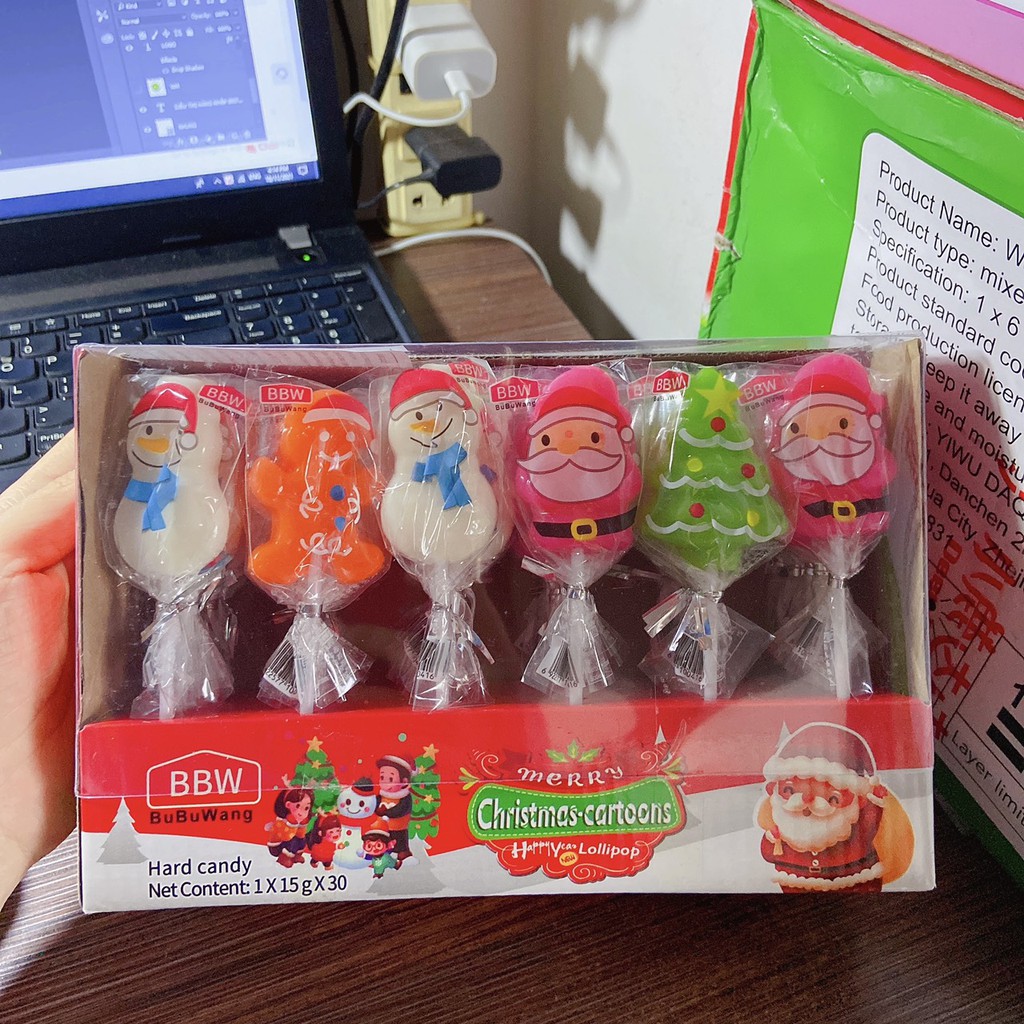 [Hộp 30 cái] Kẹo mút Noel Giáng Sinh Merry Christmas BBW, kẹo lollipop (ông già noel, cây thông, người tuyết, người gỗ)