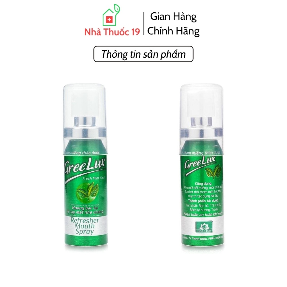 Xịt Thơm Miệng Greelux Fresh Mint Thảo Dược 12ml (vị cay mát nhẹ nhàng) - Khử Mùi Hôi Miệng Greelux Vị Bạc Hà Bình Mini