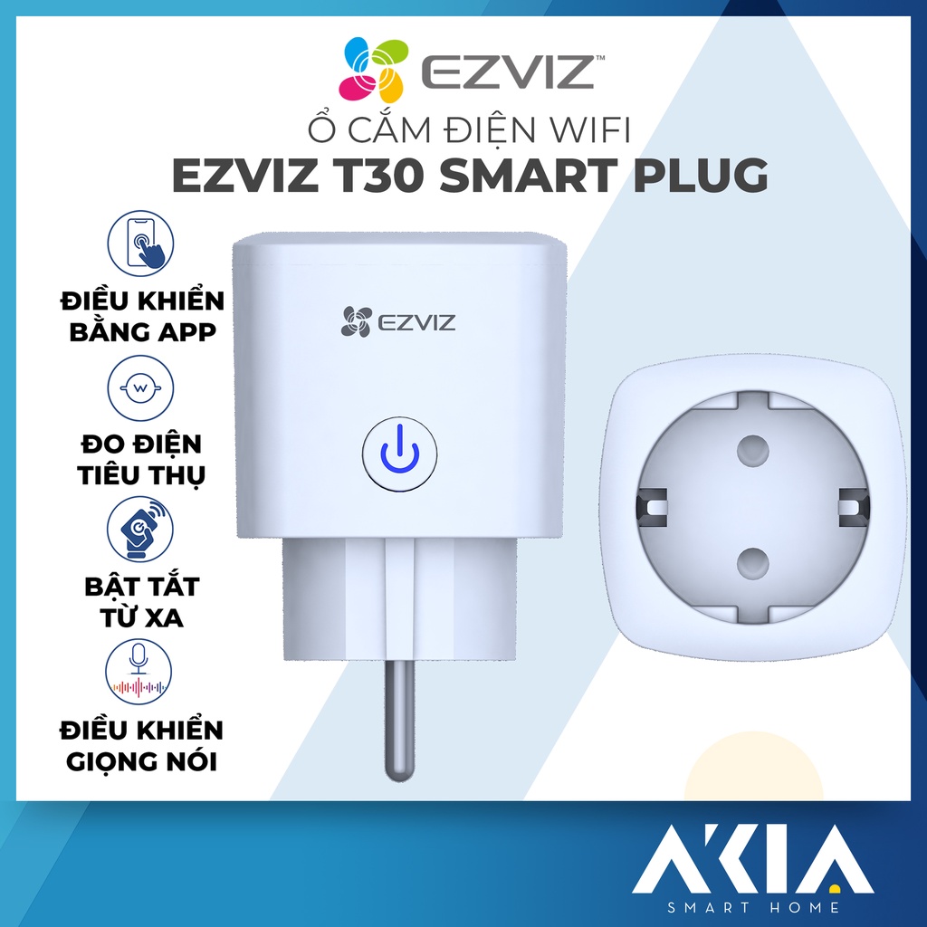 Ổ cắm điện thông minh Ezviz T30, chống cháy đến 750 độ C, công suất 2300w, hẹn giờ bật tắt, đo điện năng tiêu thụ