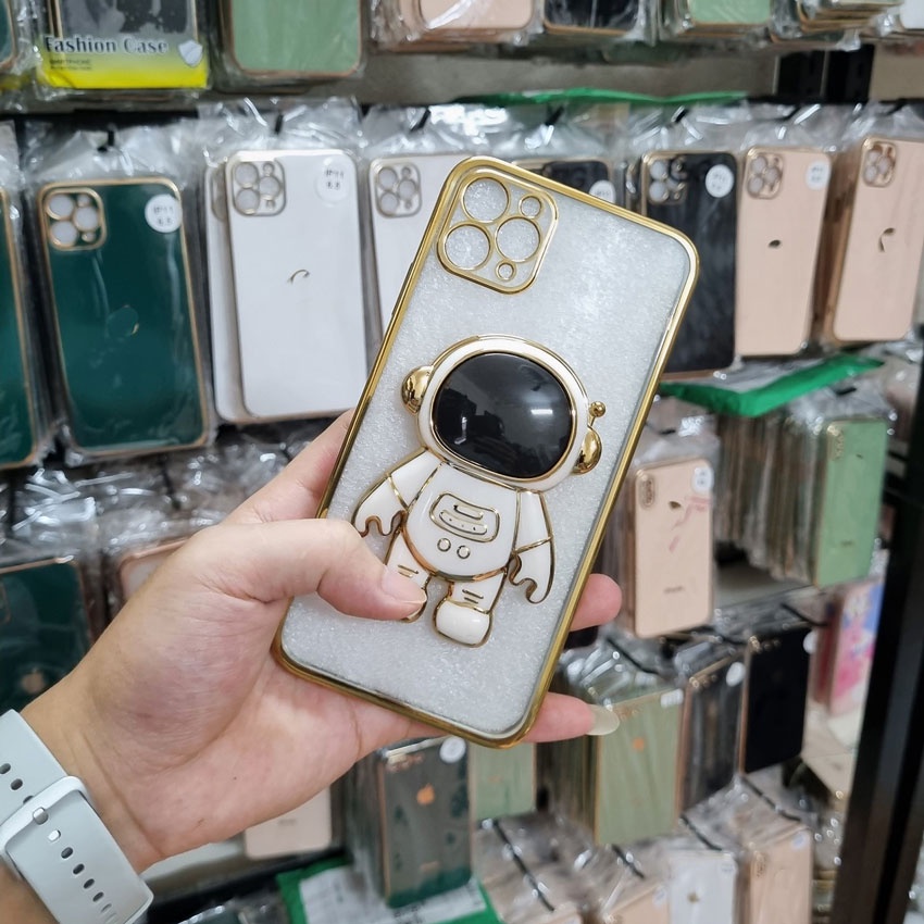Ốp lưng cho Iphone viền mạ màu sang trọng kèm đế đỡ lưng Phi Hành Gia cho IPhone 13 12 11 Pro Max xs max 8plus 7plus đẹp