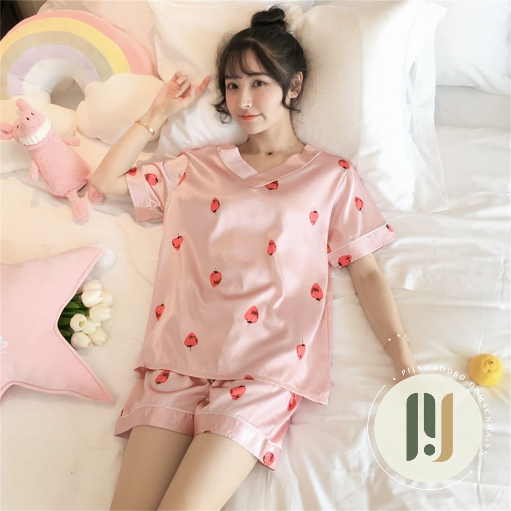 Đồ bộ pijama, bộ lụa cộc đùi cổ chữ V hoạ tiết hoạt hình | BigBuy360 - bigbuy360.vn