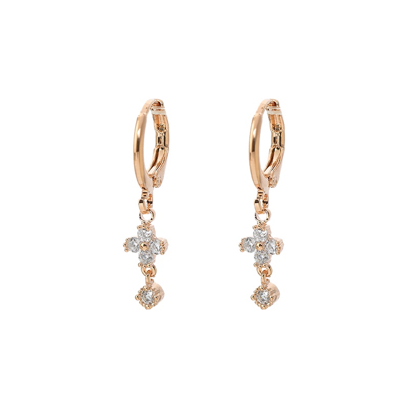 [Jiudolan] Bông Tai Dáng Dài Mạ Vàng 18K Hình Hoa Đính Đá Zircon Thanh Lịch Cho Nữ