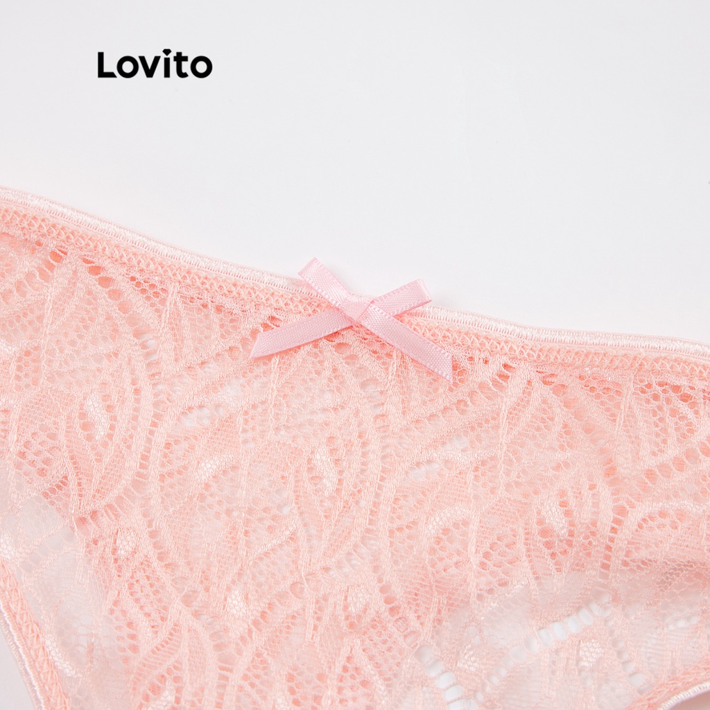 Lovito quần lót ren không co giãn L00107 (đen / xanh lá / hồng nhạt)