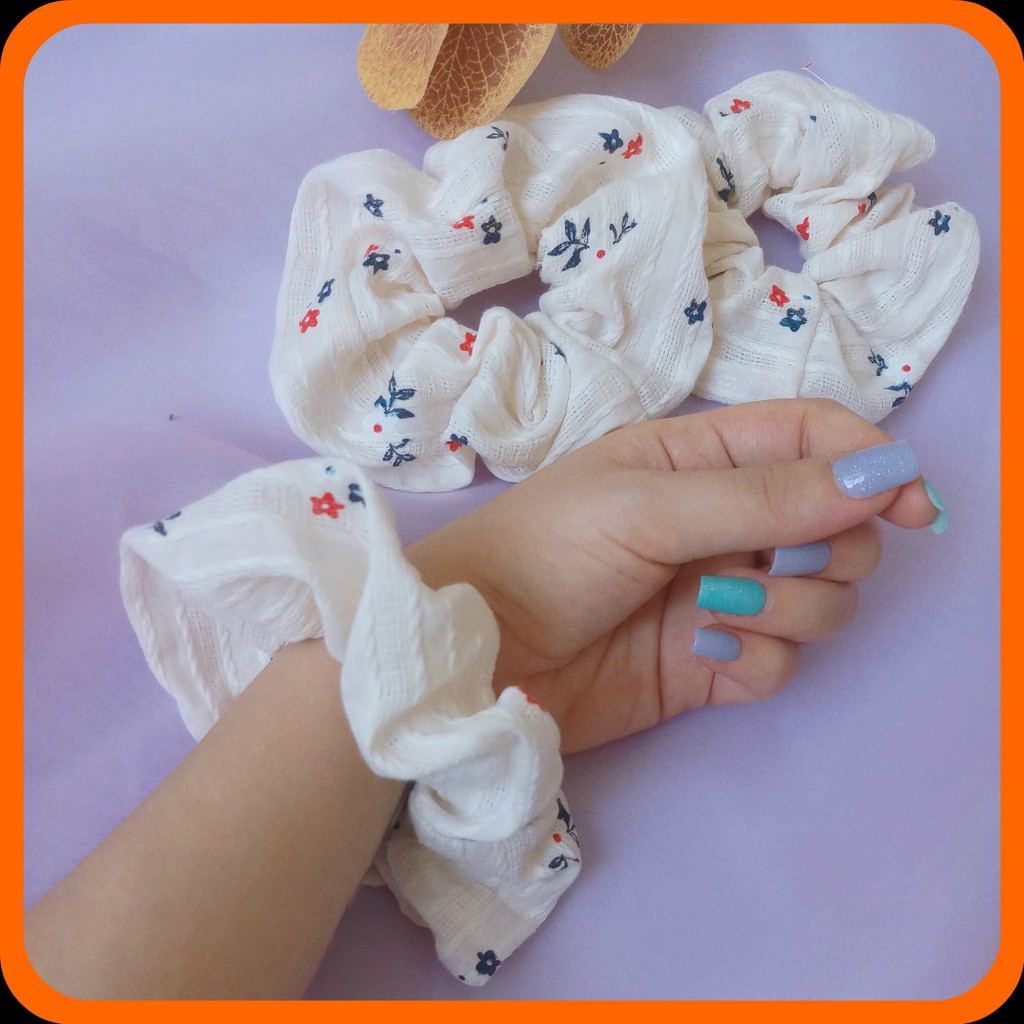 Vòng tay buộc tóc Scrunchies vải thô hình hoa 5 cánh VINTAGE, đơn giản, đẹp