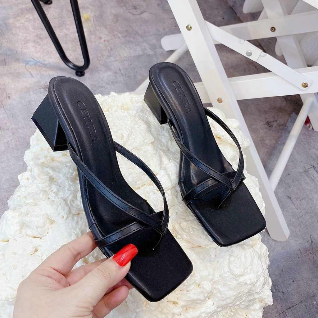 Giày cao Gót Hở Mũi MINHTUYETSHOES- Guốc Nữ Gót Vuông 5cm Quai Ngang Kẹp Ngón- Dép Đi chơi /đi làm mẫu mới mã DKQN