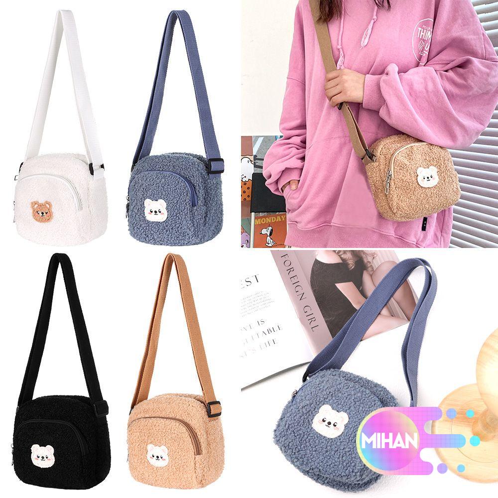 Túi đeo chéo hình gấu bông MIHAN1 dễ thương có dây kéo