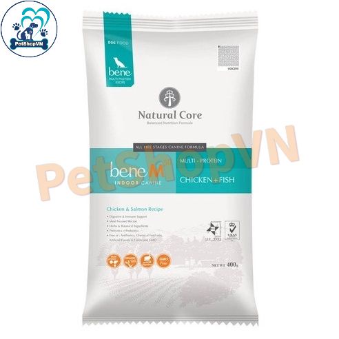 Thức Ăn Cho Chó Hạt NATURAL CORE BENE M50 D2 Túi 400G Vị Thịt Gà, Cá Hồi & Rau Củ Quả
