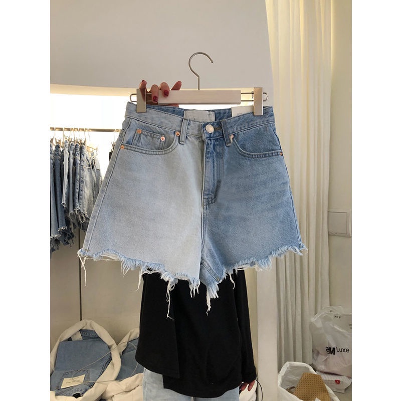 Quần Short Denim Lưng Cao Ống Rộng Phối Màu Tương Phản Thời Trang Mùa Hè Cho Nữ Plus Size