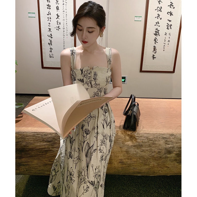 Đầm Hai Dây Dáng Ôm In Họa Tiết Phong Cách Pháp Thời Trang Mùa Hè Mới