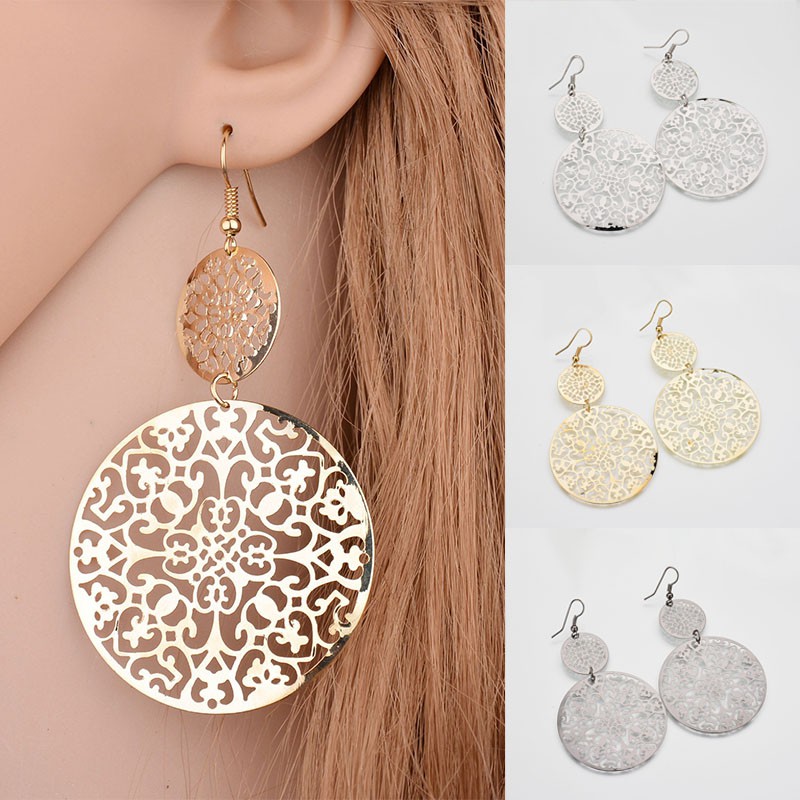 Cặp hoa tai mặt hình tròn thời trang phong cách vintage cho nữ