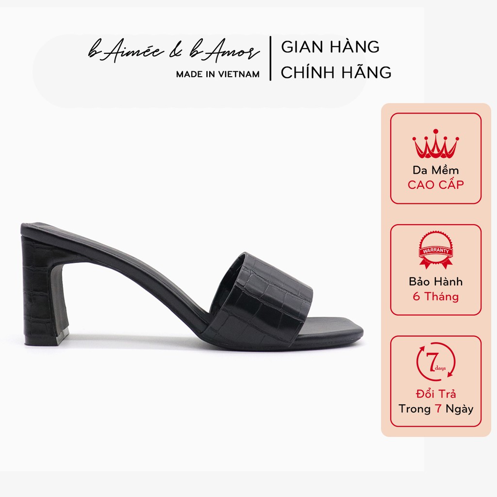 Dép cao gót nữ đế vuông cao 7 phân mũi vuông quai ngang cao cấp bAimée & bAmor – MS1663