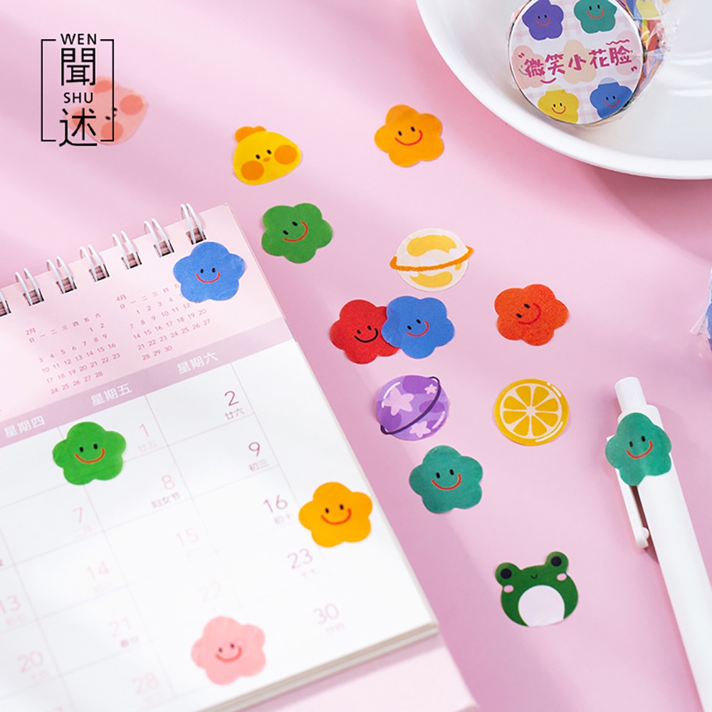 Cuộn 100 Miếng Dán Washi Nhiều Màu Sắc Họa Tiết Hoạt Hình Trang Trí Sổ Tay DIY