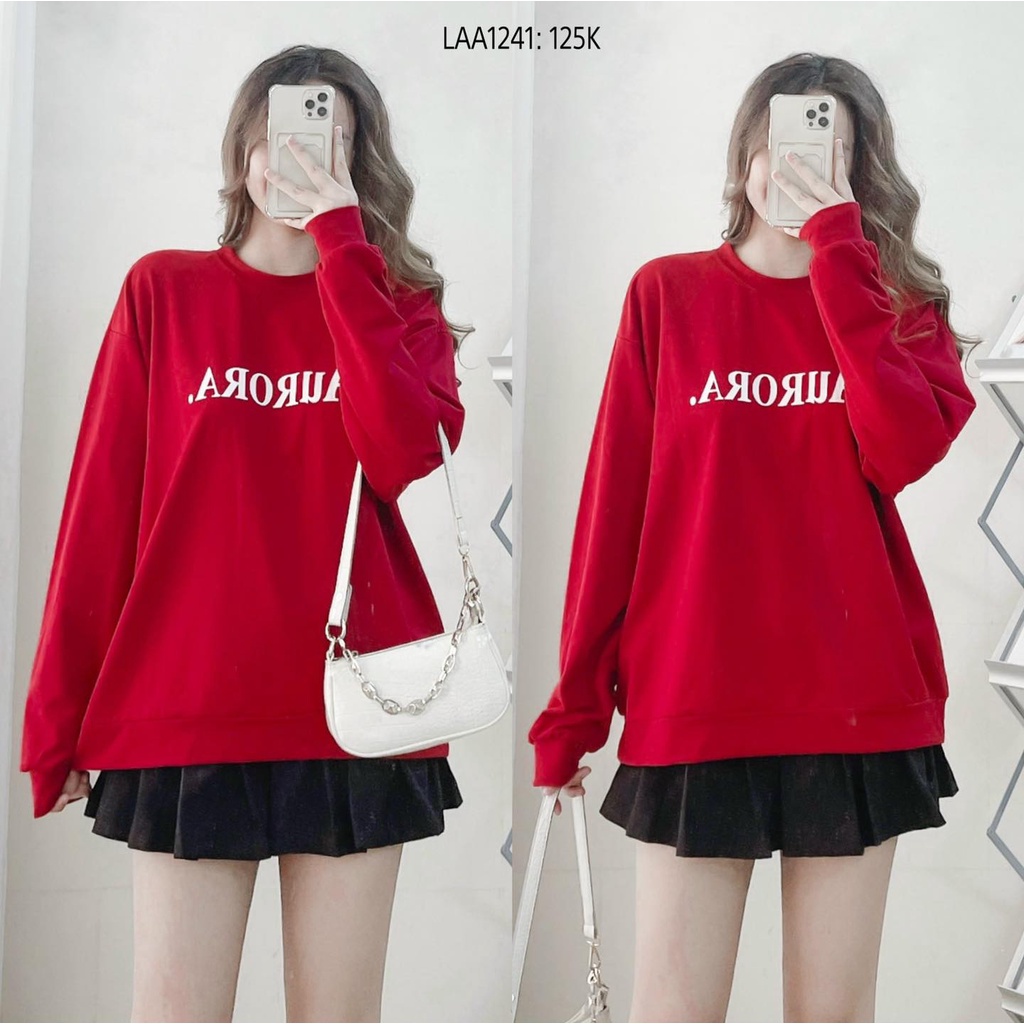 Áo hoodie nữ cổ tròn tay dài bo đỏ da cá CHIBEST LAA1241 | BigBuy360 - bigbuy360.vn