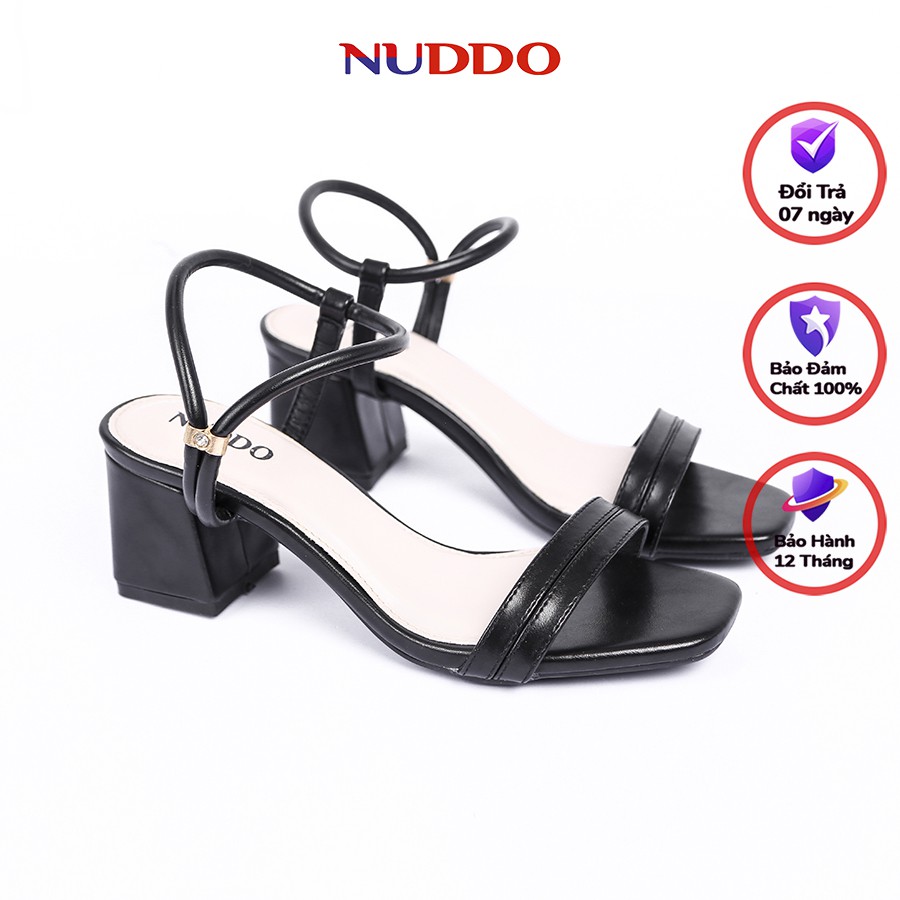 Giày sandal nữ cao gót NUDDO quai ngang đế vuông 5 cm da cao cấp