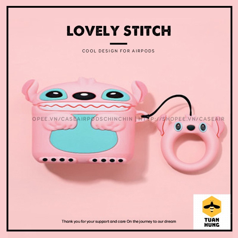 ☘️Tặng kèm móc treo☘️ Case bao airpod 1 2 Pro 3 Stich  - Vỏ bọc đựng tai nghe không dây i11 i12... airpods ⚡