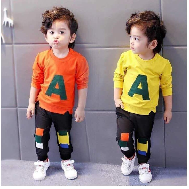 BỘ CHỮ A BÉ TRAI SIZE 9-19KG (2 MÀU VÀNG - CAM)