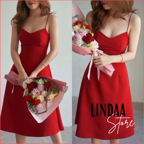 ĐẦM DỰ TIỆC 2 DÂY ĐÓ SARA DRESS SO SEXY