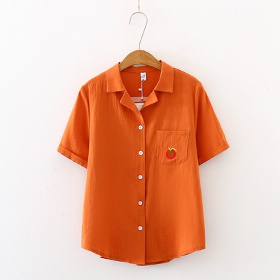 Áo sơ mi tay ngắn họa tiết trái cây đáng yêu trẻ trung cho nữ | BigBuy360 - bigbuy360.vn