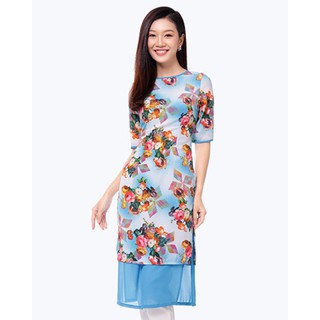 Áo Dài Cách Tân 2 Lớp Hoa Nổi Bật